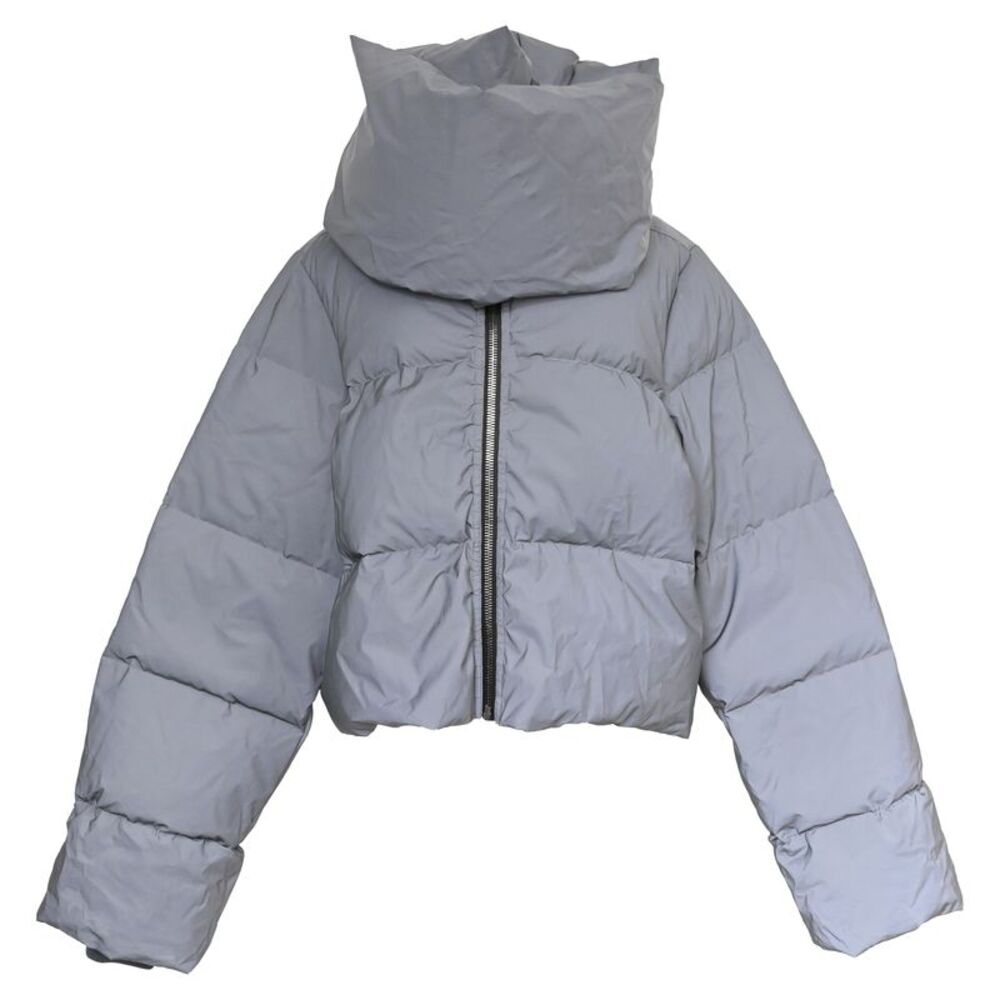 Rick Owens Funnel-Neck Zip-Up Down Jacket in Grey Polyamide